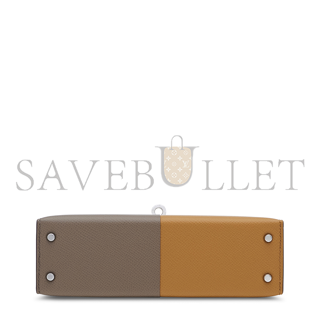 HERMÈS MASTER EDITION SESAME, ÉTOUPE & BLEU MINI KELLY II WITH PALLADIUM HARDWARE (19*12*5.5cm)